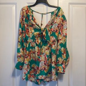 New without Tags Floral Long Sleeve with Cut Out Open Back Romper